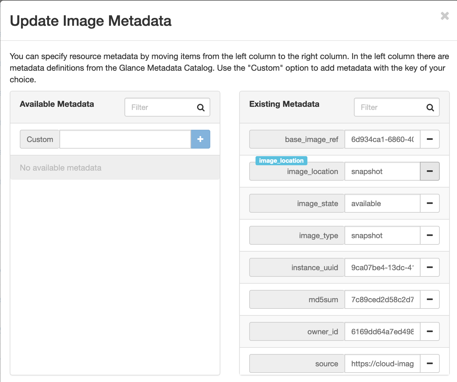 screenshot: update image metadata